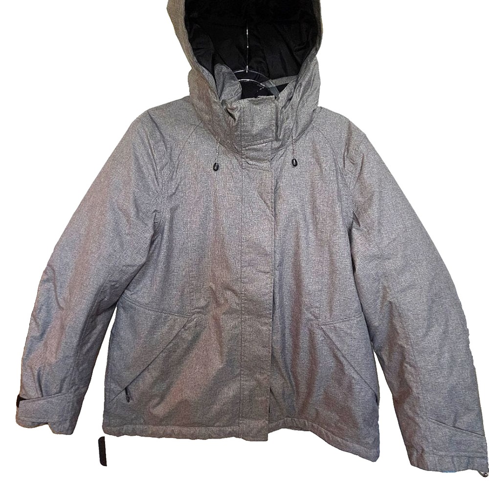 Lands End Squall Insulated Hooded Jacket Gray Waterproof Windproof Women L 14-16